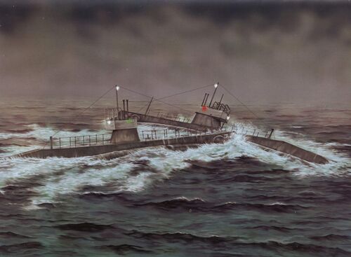 Painting by Peter Bull, scanned from the book U.S. Submarines 1900-1935 (ISBN 978-1-84908-185-6) by Jim Christley.